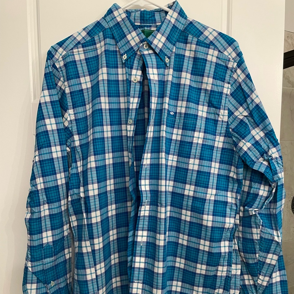 Southern tide club blue plaid dress button down